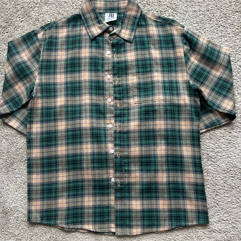 Stylish Green and Tan Plaid Men's Shirt